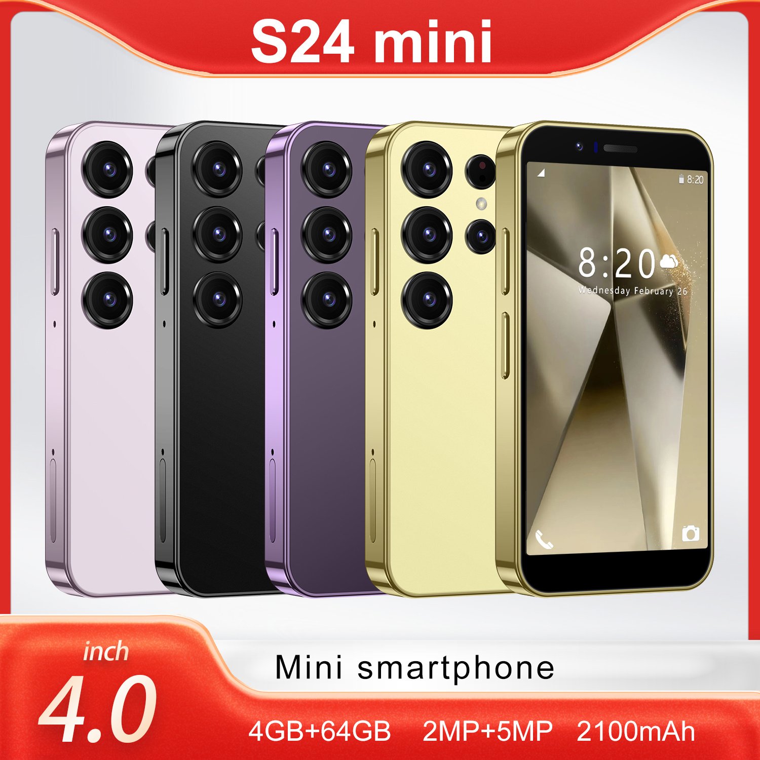 2024 hot selling S24 mini Dual Sim Card Cheapest Mobile Unlocked Phones Online Shopping Android Camera OEM 2G 3G Global Version